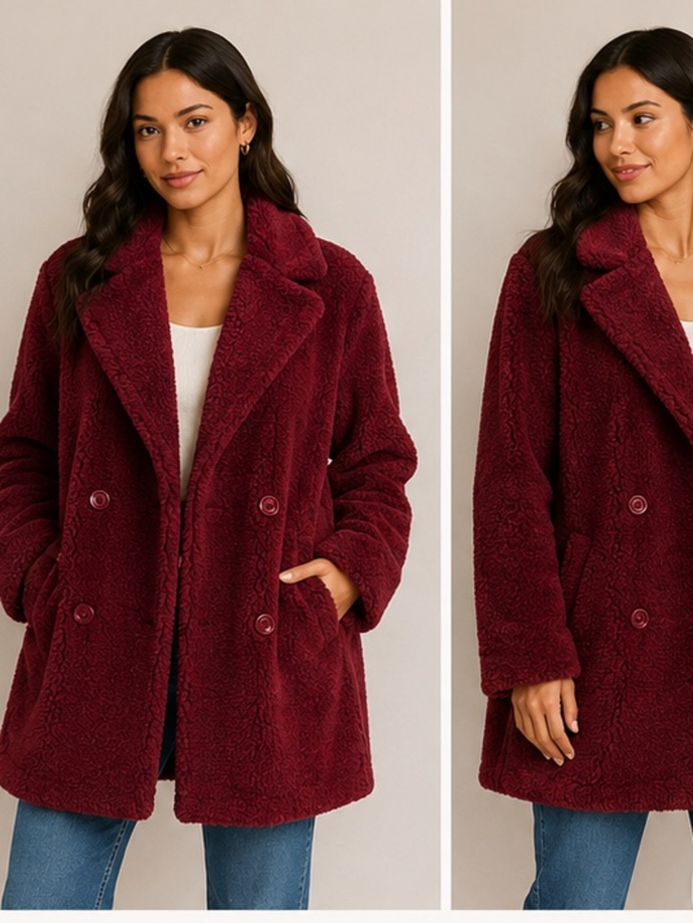 Burgundy Teddy Faux Fur Coat